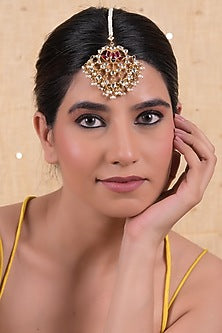 Gold Plated Multi-Colored Jadau Kundan Polki Maangtikka