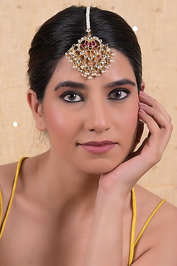 Gold Plated Multi-Colored Jadau Kundan Polki Maangtikka