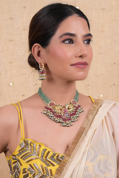 Gold Plated Multi-Colored Jadau Kundan Polki Choker Necklace Set