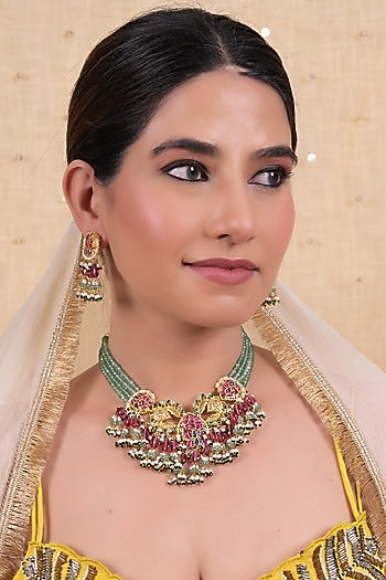 Gold Plated Multi-Colored Jadau Kundan Polki Choker Necklace Set