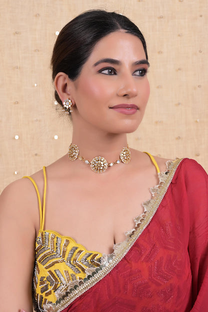 Gold Plated Mother Of Pearl Choker Necklace Set