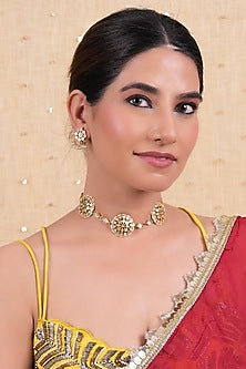 Gold Plated Mother Of Pearl Choker Necklace Set