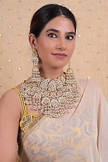 Gold Plated Jadau Kundan Polki Necklace Set