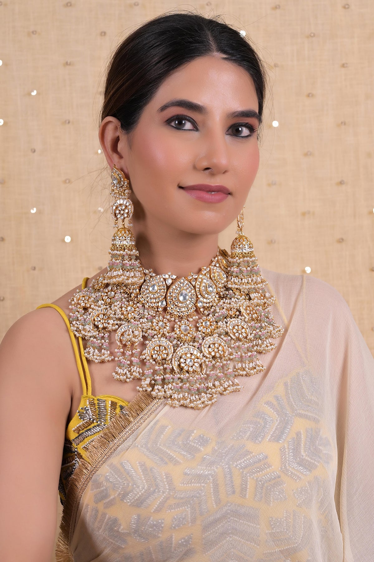 Gold Plated Jadau Kundan Polki Necklace Set