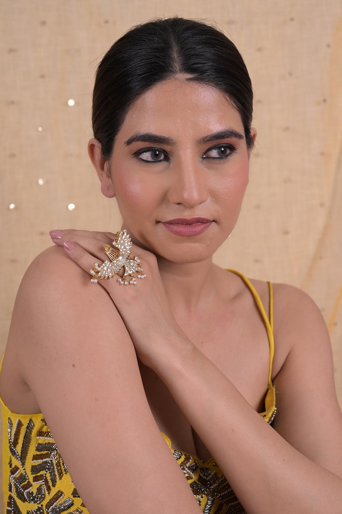 Gold Plated Jadau Kundan Polki Ring