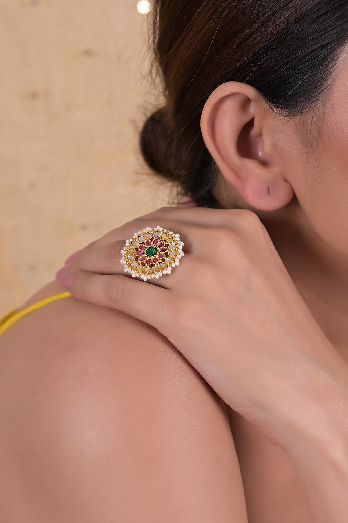 Gold Plated Multi-Colored Jadau Kundan Polki Ring