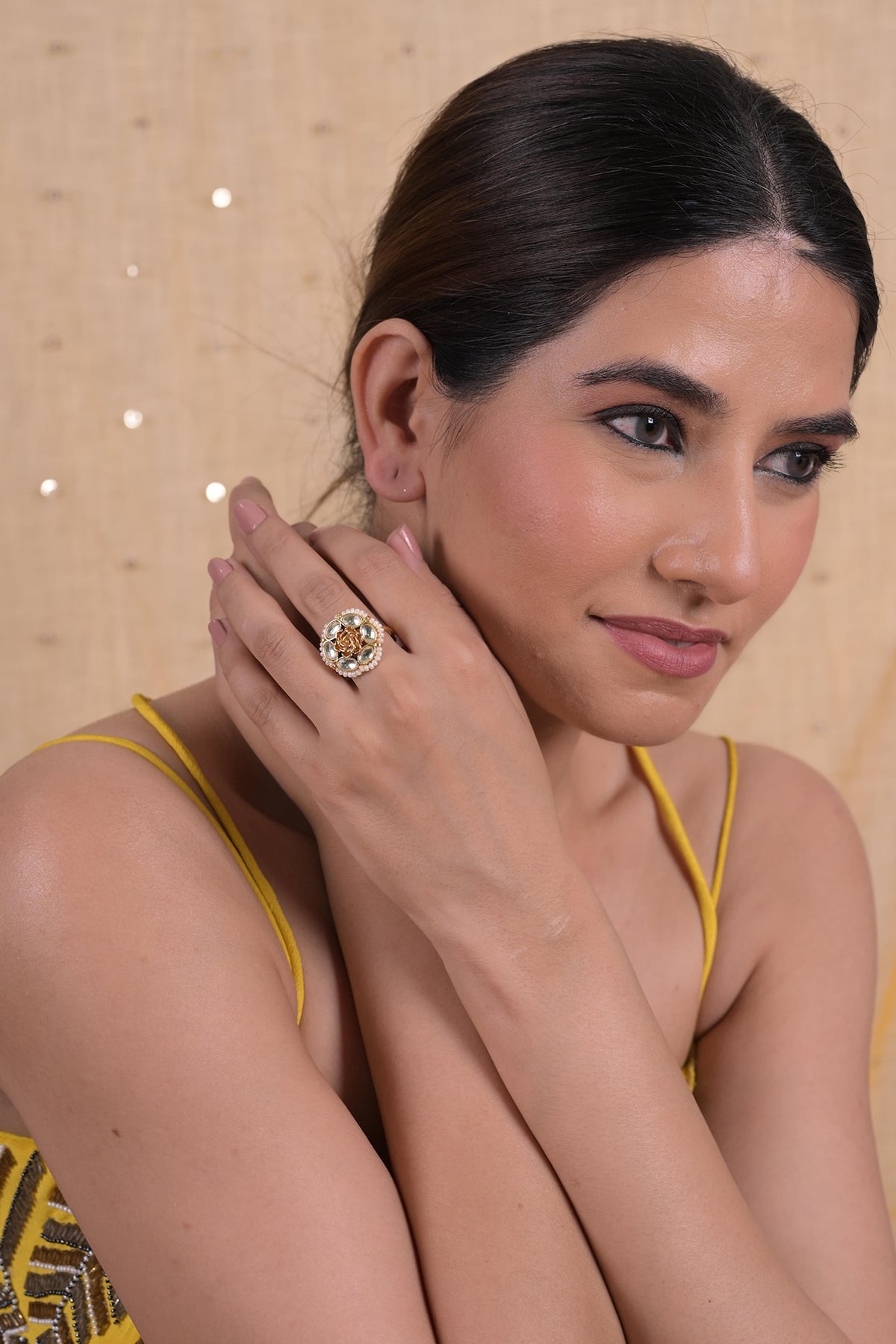 Gold Plated Jadau Kundan Polki Ring