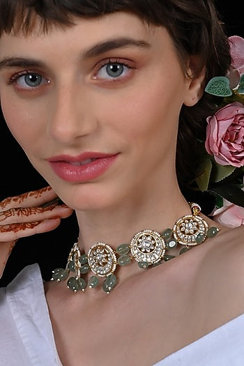 Gold Plated Jadau Kundan Polki Choker Necklace