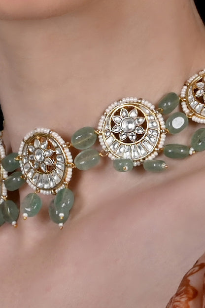 Gold Plated Jadau Kundan Polki Choker Necklace