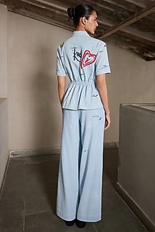 Light Blue Washed Denim Drawstring Top