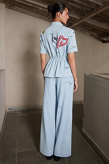 Light Blue Washed Denim Drawstring Top