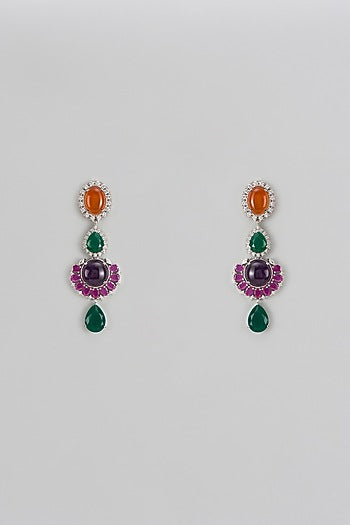 White Finish Multi-Colored Stone Dangler Earrings