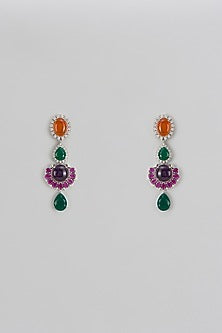 White Finish Multi-Colored Stone Dangler Earrings