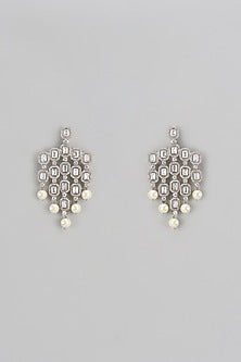 White Finish Zircon & Pearl Dangler Earrings