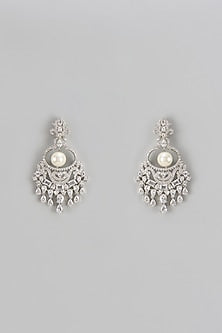 White Finish Zircon & Pearl Dangler Earrings