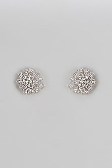 White Finish Zircon Stud Earrings