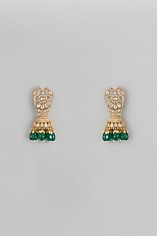 Gold Finish Kundan Polki & Beaded Jhumka Earrings Earrings