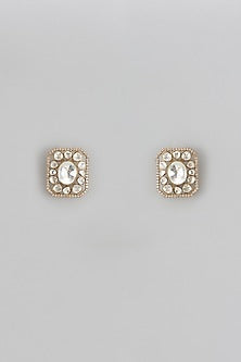 Gold Finish Kundan Polki Stud Earrings