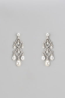 White Finish Zircon & Pearl Dangler Earrings