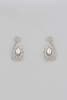 White Finish Zircon & Pearl Dangler Earrings