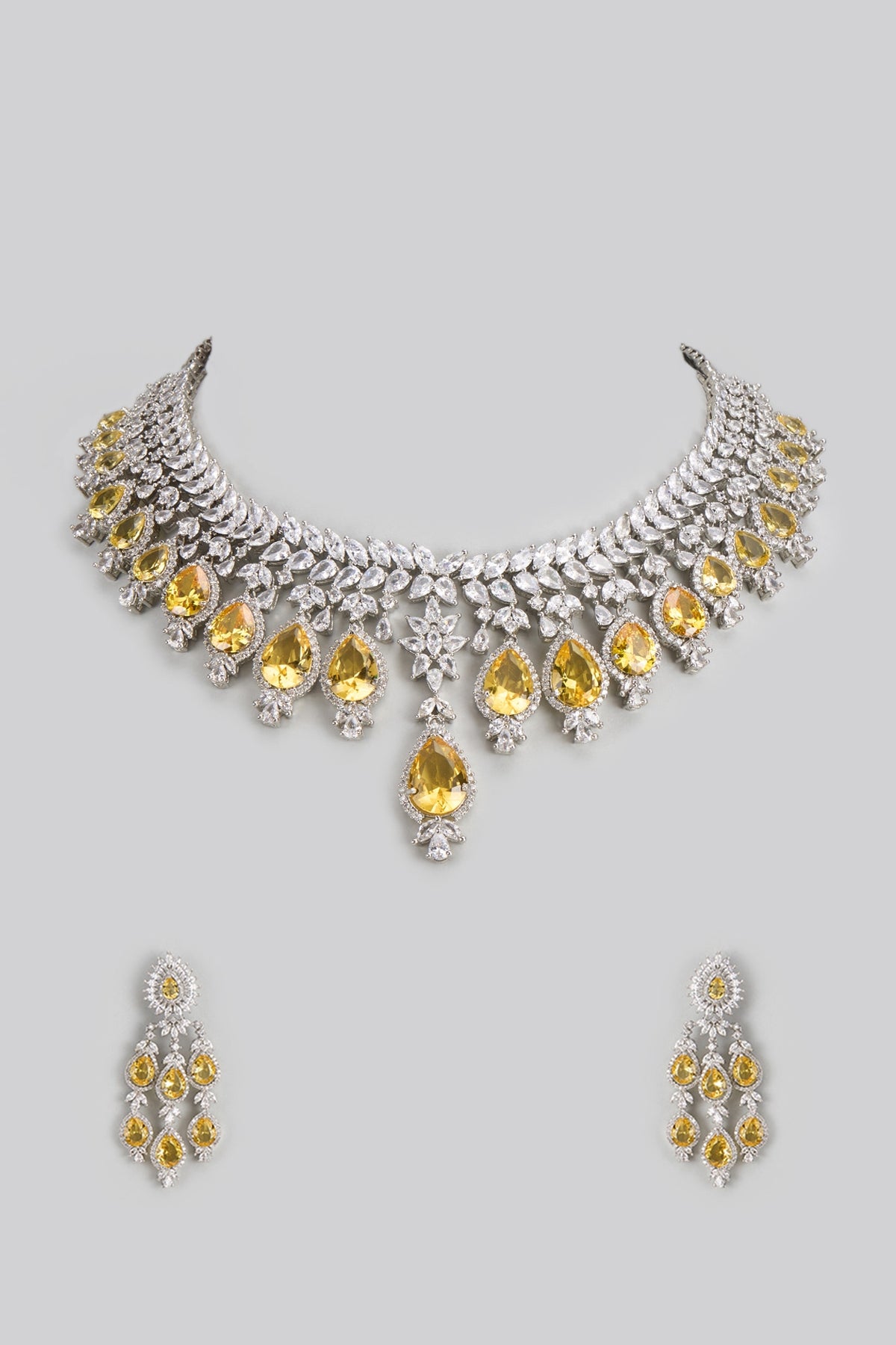 White Finish Yellow Stone & Zircon Necklace Set