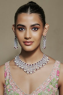 White Finish Ruby & Zircon Necklace Set