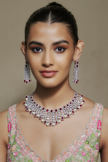 White Finish Ruby & Zircon Necklace Set