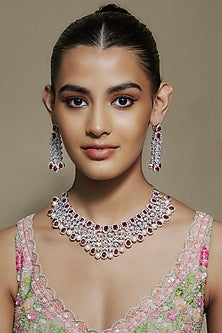 White Finish Ruby & Zircon Necklace Set