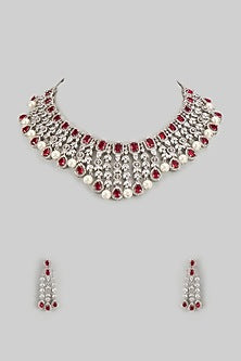 White Finish Ruby & Zircon Necklace Set