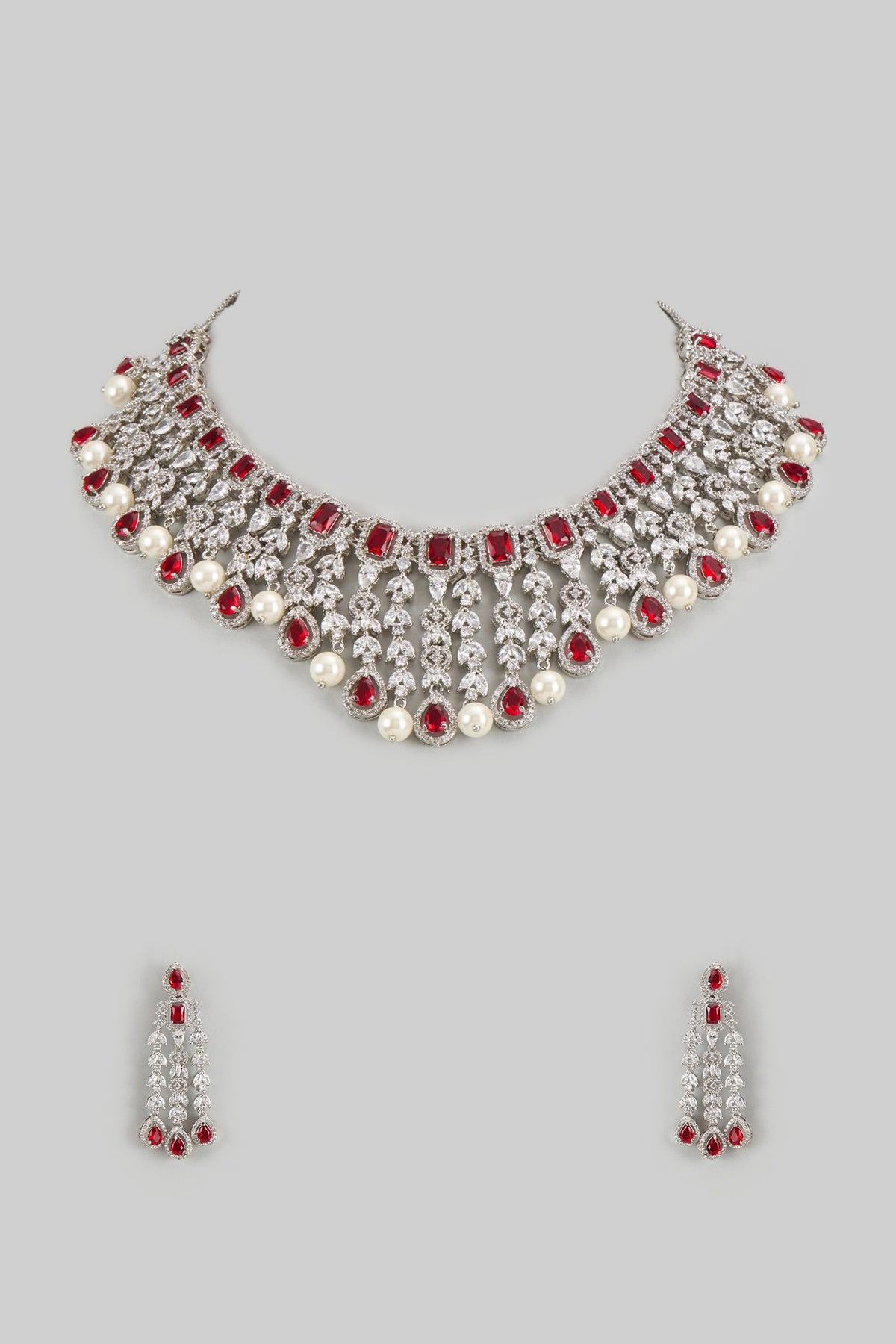 White Finish Ruby & Zircon Necklace Set