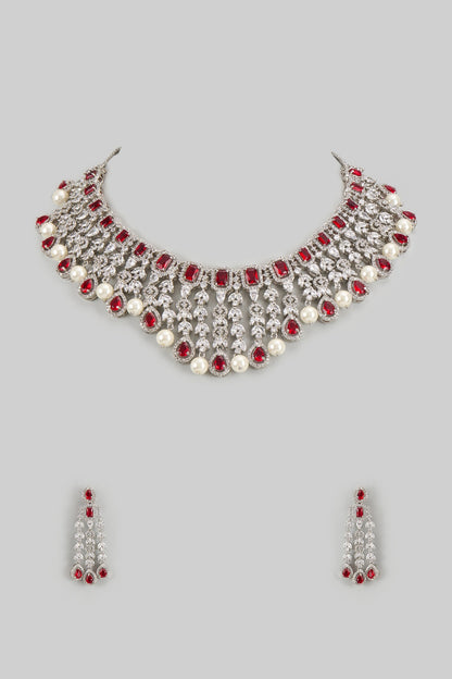 White Finish Ruby & Zircon Necklace Set