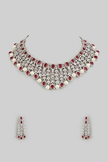 White Finish Ruby & Zircon Necklace Set
