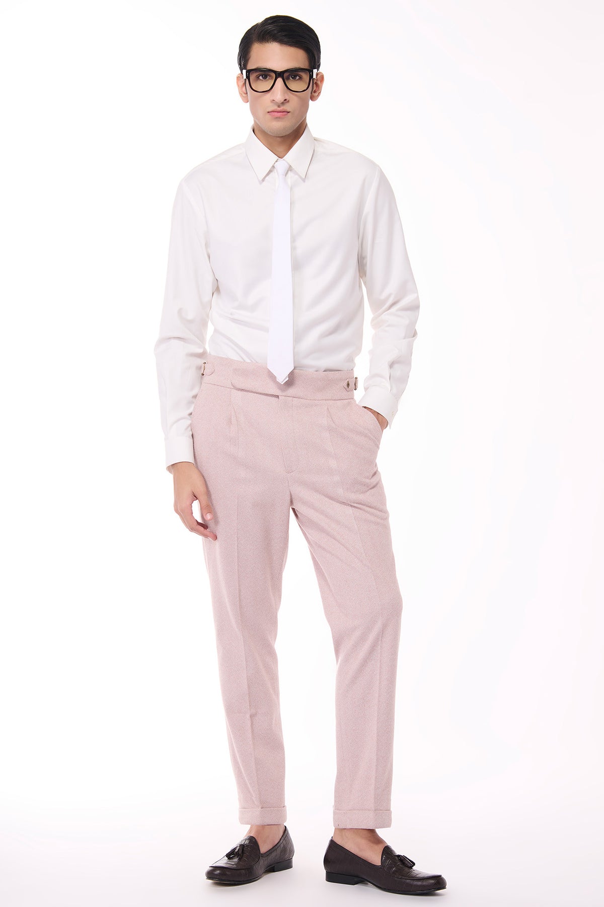 Pink Herringbone Trousers