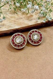 Gold Finish Kundan Polki & Pink Stone Stud Earrings
