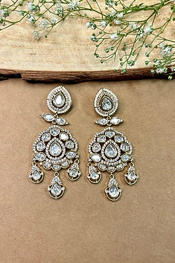 Gold Finish Kundan Polki Dangler Earrings