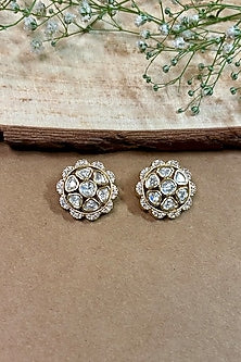 Gold Finish Kundan Polki Stud Earrings