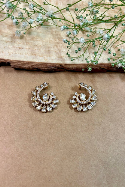 Gold Finish Kundan Polki Stud Earrings