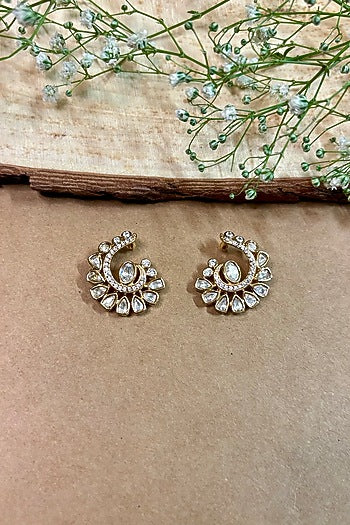 Gold Finish Kundan Polki Stud Earrings