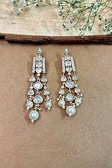 Gold Finish Kundan Polki & Beaded Dangler Earrings