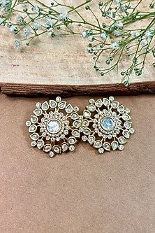 Gold Finish Kundan Polki Stud Earrings
