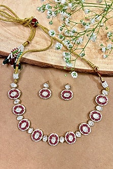 Gold Finish Kundan Polki & Pink Stone Choker Necklace Set