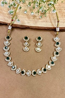 Gold Finish Kundan Polki & Green Stone Choker Necklace Set