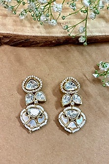 Gold Finish Kundan Polki & White Pearl Choker Necklace Set