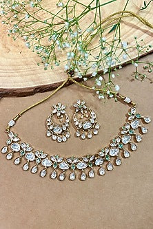 Gold Finish Kundan Polki & Droplet Choker Necklace Set