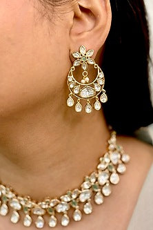 Gold Finish Kundan Polki & Droplet Choker Necklace Set