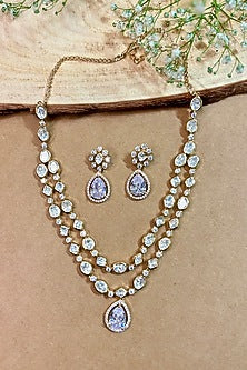 Gold Finish Kundan Polki & Pearl Enameled Layered Necklace Set
