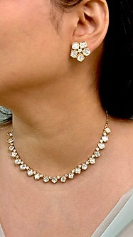 Gold Finish Kundan Polki & Pearl Enameled Floral Necklace Set