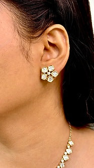 Gold Finish Kundan Polki & Pearl Enameled Floral Necklace Set
