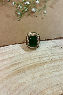 Gold Finish Kundan Polki & Emerald Stone Handcrafted Enameled Ring