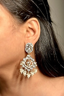 Gold Finish Kundan Polki Long Earrings